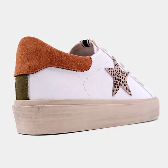 New in Box! ShuShop Reba sneakers with cheetah star rust and olive suede. Cute! - Picture 4 of 5